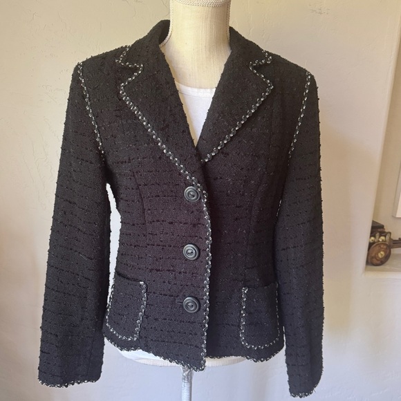 Cabi Jacket Womens Black Tweed Blazer with Front Pockets Size 12 - Picture 1 of 12